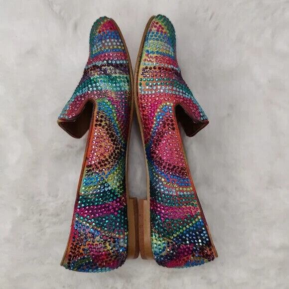 Steve Madden Multicolor Rhinestone Leather Flats Sz 6 - Picture 6 of 8